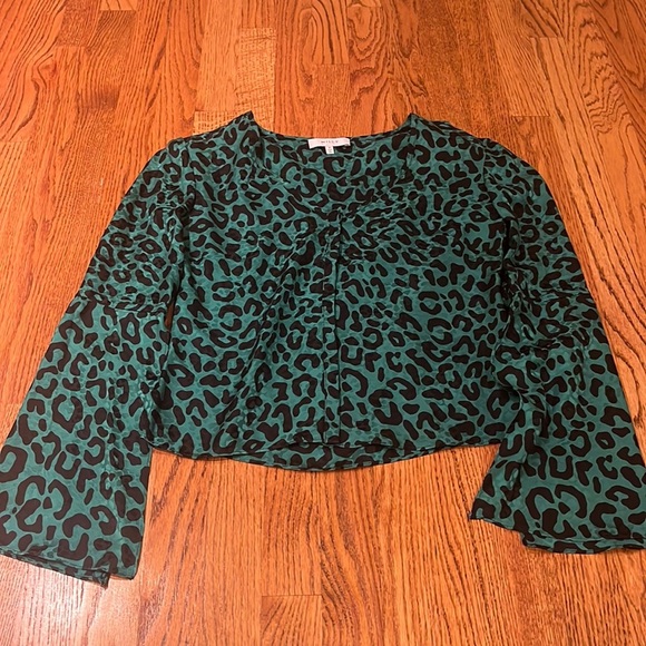 Milly Woman’s Green Leopard Silk Top Size P